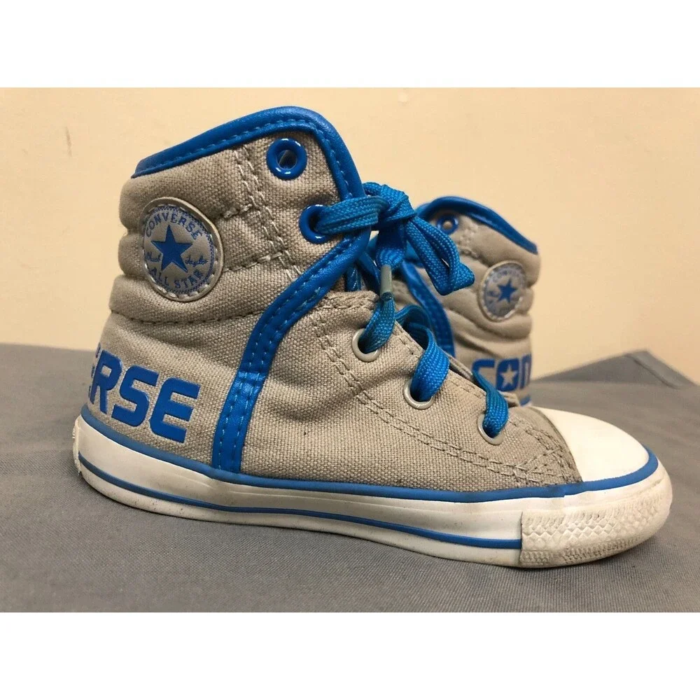 Converse All Star hi top Kids sneakers lace up shoes -gray/royal blue Size US 8